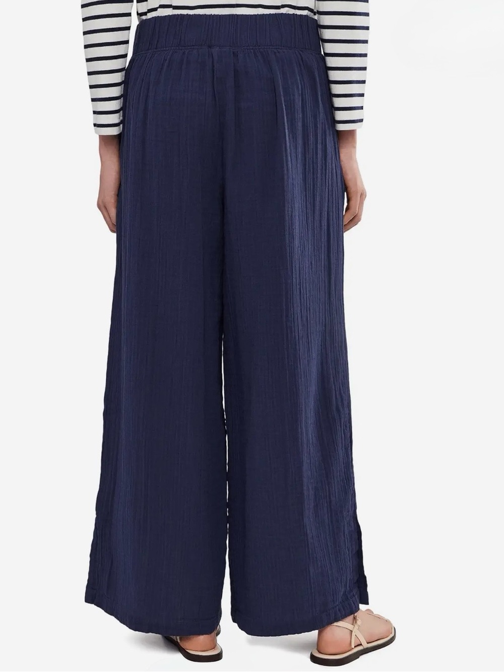 L.L. Bean Cloud Gauze Wide Leg Pants 100% Cotton Elastic Waist Navy Size Large - Picture 5 of 10
